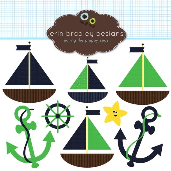 Nautical Clipart Commercial Use Sailboats and Anchors Clip Art Graphics Il_570xn