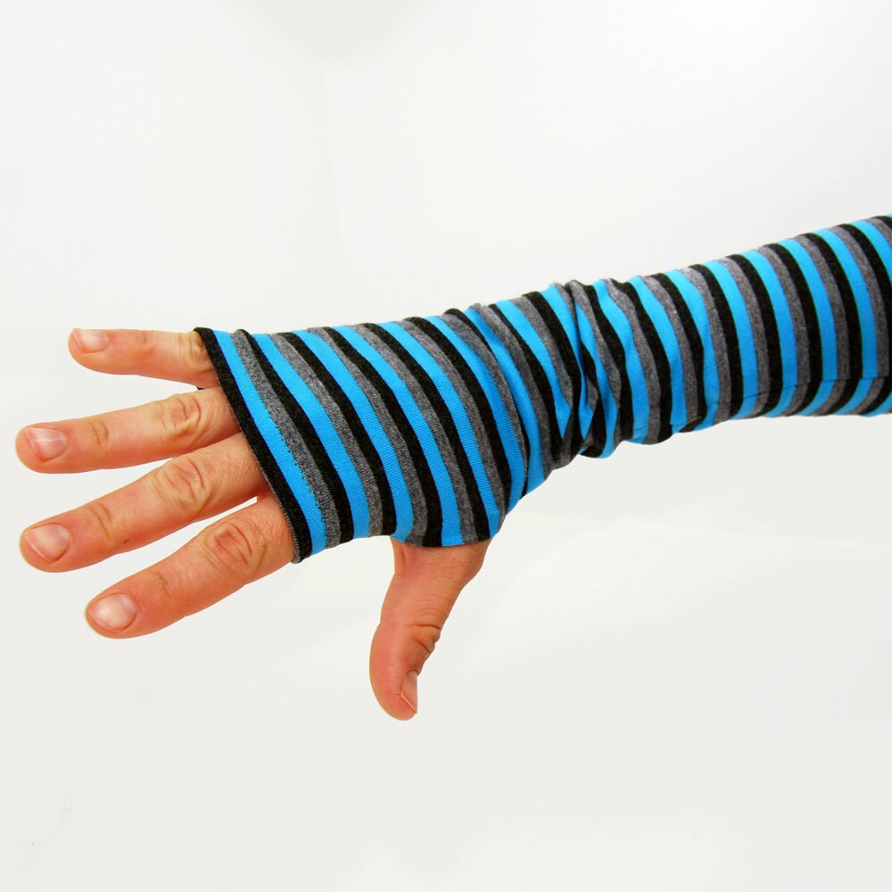 Arm Warmers In Candy Striped Blue Fingerless Gloves Last 9204