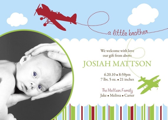 Vintage Airplane - Custom Photo Baby Birth Announcement Card Il_570xn