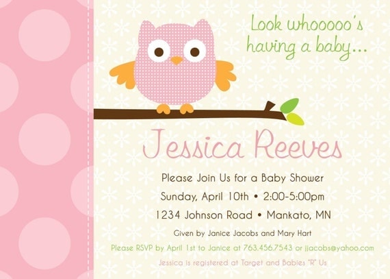 Polka Dot Owl - Custom Baby Shower Invitation, boy, girl, neutral designs Il_570xn