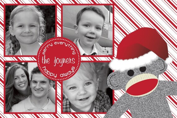 Sock Monkey - Custom Photo Christmas New Years Card Il_570xn