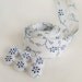 6 Small Fabric Covered Buttons and 5 Yards Handmade Cotton Bias Tape Binding Set - Blue Dying Flowers In White - THE LAST ONE