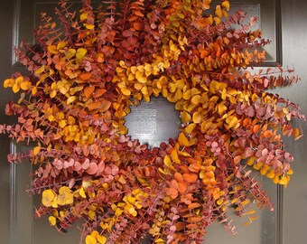 Fall Holiday Wreath- Eucalyptus Dried Floral Wreath- Preserved Eucalyptus Wreath Fall Decor- Natural Eucalyptus