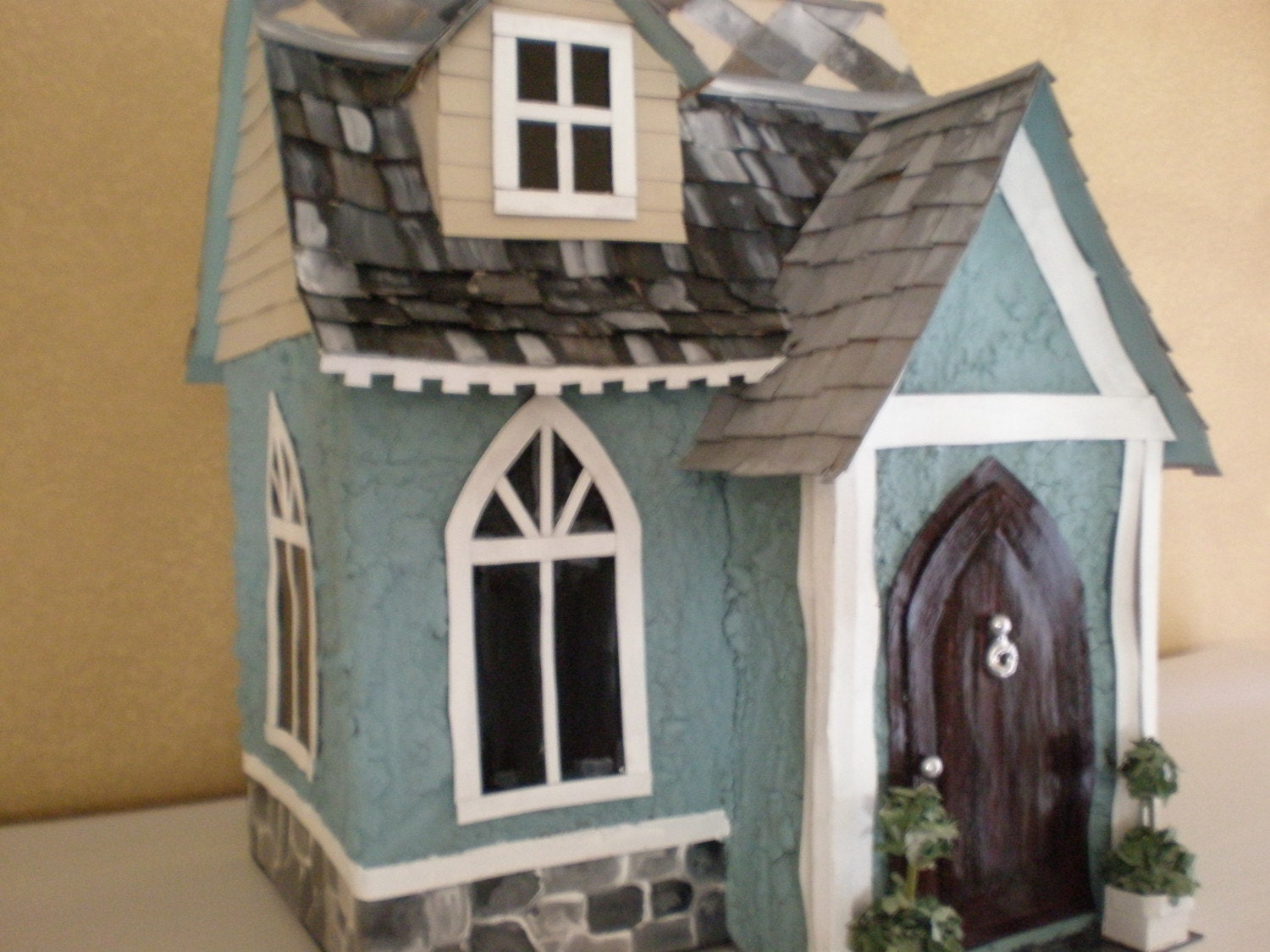 Robin Egg Blue Stucco Cottage House Miniature by cinderellamoments