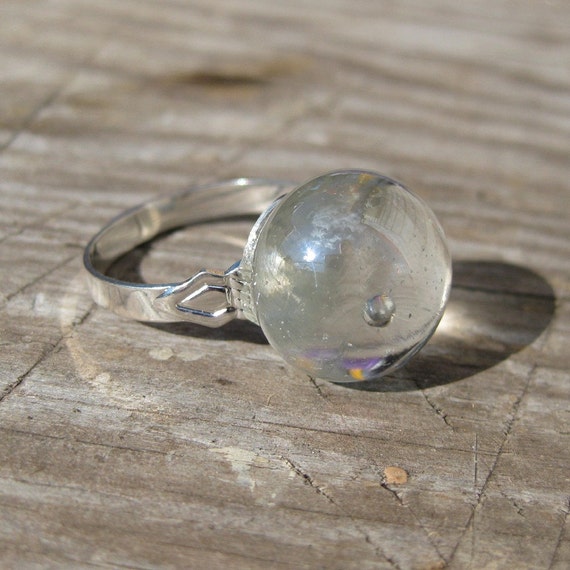 Crystal Ball Marble Melt Silver Ring by GlowingGlassStudio on Etsy