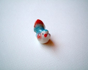 Little Bright Blue with Red Wings and Bottom Ceramic Bird: mini animal, ceramic animal, tiny animal, small animal, little animal, decoration