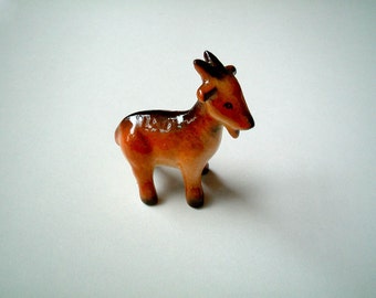 Brown Ceramic Goat: mini, ceramic animal, tiny animal, small animal, little animal, decoration, miniature animal, mini, tiny, small, iammie