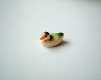 Miniature Green Ceramic Duck, tiny animal, mini animal, little animal, miniature animal, small animal, bird, goose, geese