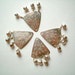 Set of FOUR Silver Embossed Aluminium Fan / Triangle / Shell with small bells, buttons, beads, metal, small, shiny, cute, elegant, pretty