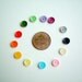 Assorted Mini Plastic Button, colorful, tiny, small, light blue, blue, red, green, yellow, orange, pink, cream, purple, black, 100 buttons