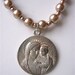 Serenity- Vintage Holy Family Religious Pendant on Vintage Cocoa Faux Pearls- ooak and stunning