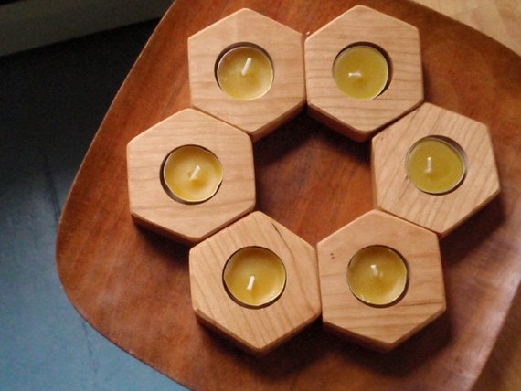 beehive geometry / 6 cherry candle holders set of six