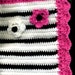 Pink Surprise Baby Afghan Blanket, Black & White Stripes with Hot Pink Border and Flowers, Border, Handmade Crocheted