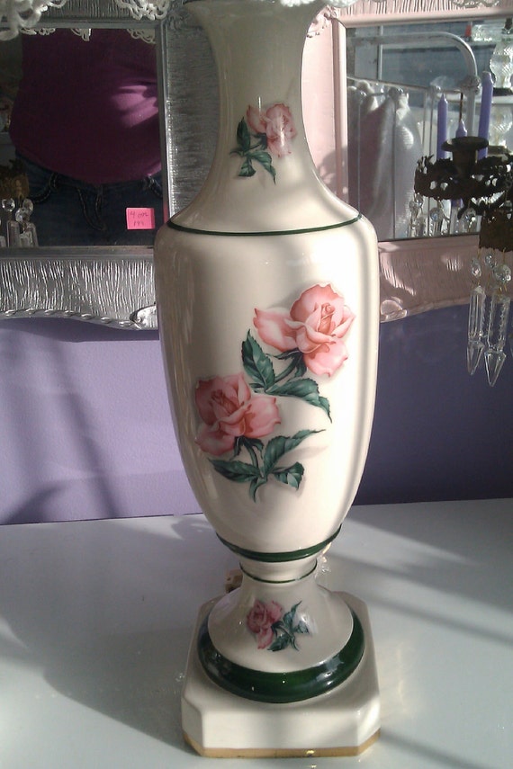 vintage rose lamp shabby chic white pink ceramic lighting