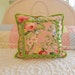 down pillow vintage flower fabric apple green pom pom brush fringe trim shabby chic 20x20