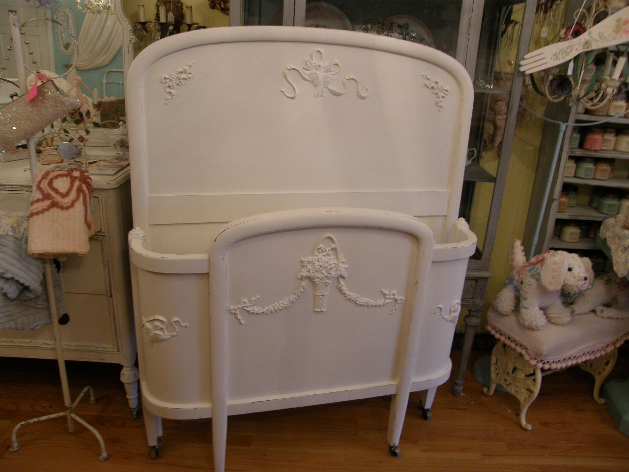 antique chic bed frame white shabby twin by VintageChicFurniture