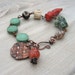 Ethnic Beaded Bracelet - Antiqued Brass and Gemstones with Copper Charm