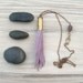 Leather Tassel Necklace in a Brass Bullet - Lavender