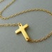 Sideways Cross Necklace, Gold Sideways Cross Necklace, Horizontal Cross Necklace