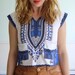 Cobalt Tribal Vintage 70s Dashiki Printed Tiny Fit Blouse Top XXS