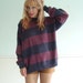 Striped Sweater - Varsity Blue and Red - Oversized Pullover - Vintage 90s L XL