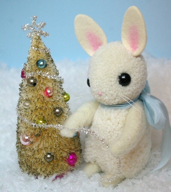 Baby Bunny Rabbit Decorating Christmas Tree