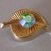 Vintage Aurora Borealis Sparkly Rhinestone Goldtone Small Leaf Brooch Pin Sweet Petite and Stunning