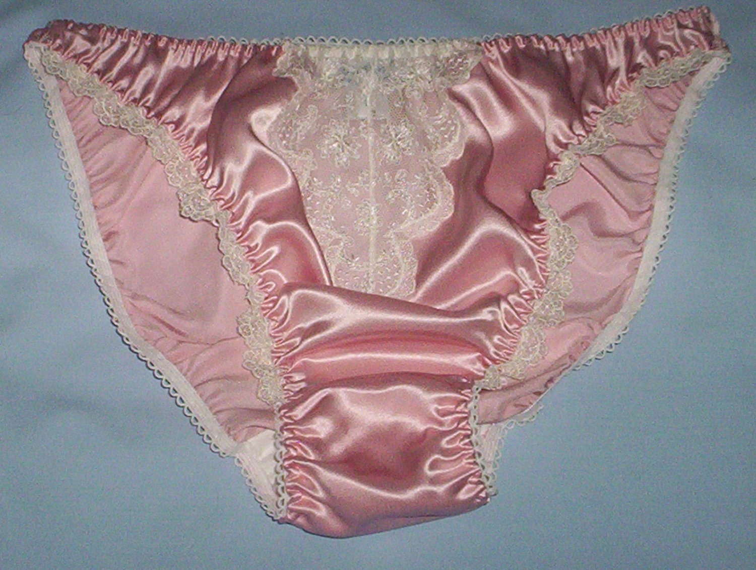 Rose pink silk satin and lace panties in UK sizes 8 to 20