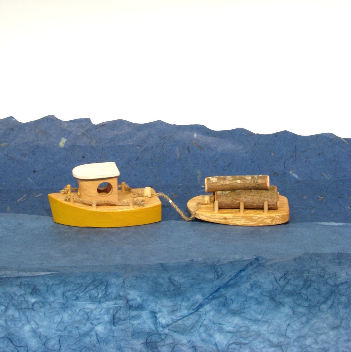 Wooden Tug Boat and Barge