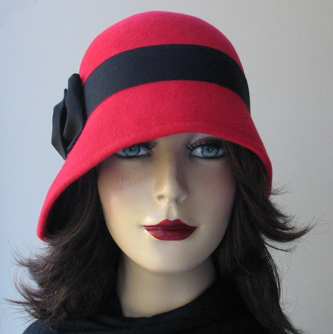 Red Wool Cloche Hat