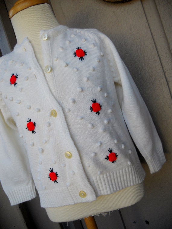 Girls White  Sweater with Red Roses size 3