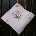 1950's White Cotton Linen Handkerchief with Embroidery Floral Design- Brand New