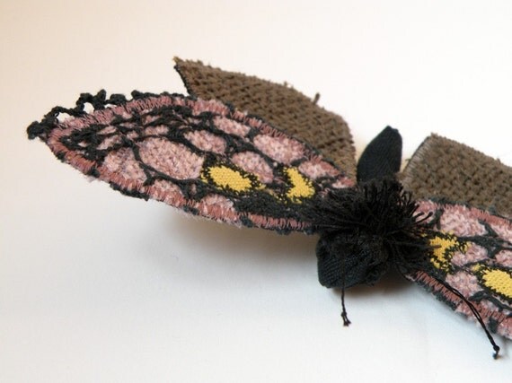 Handmade Fabric Spanish Moth Brooch / Lepidoptera / Vintage