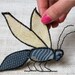 Handmade Fabric Insect Brooch - Textile Artisan Jewelry - Bee Hieroglyph - Blue and Cream