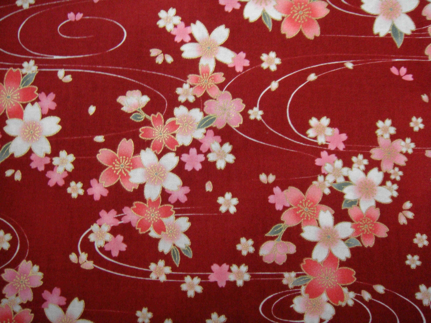 Beautiful Dark Red Traditional Japanese Kimono Design Cotton