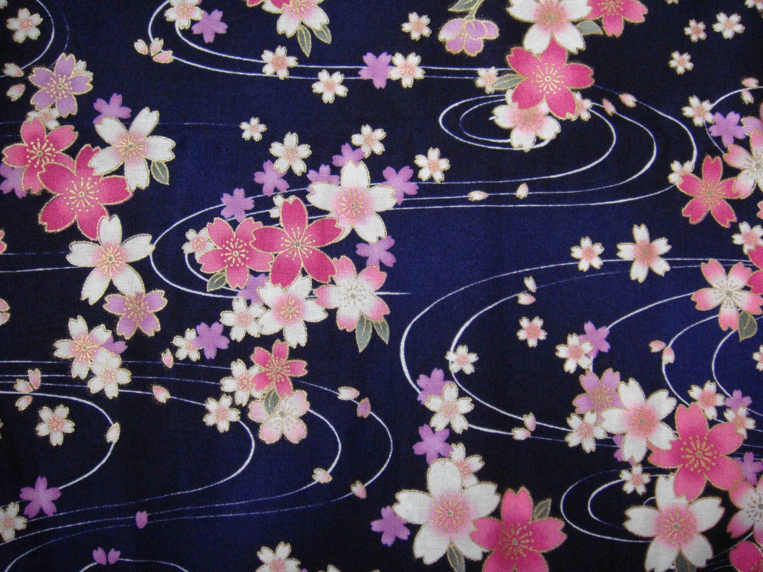 Beautiful Dark Blue Traditional Japanese Kimono Design Cotton