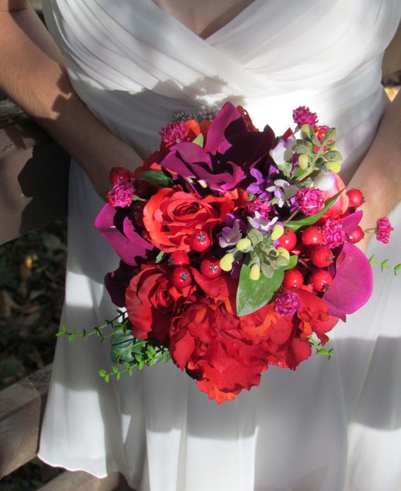 Red Rose & Purple Orchid Wedding Bouquet...SALE PRICED