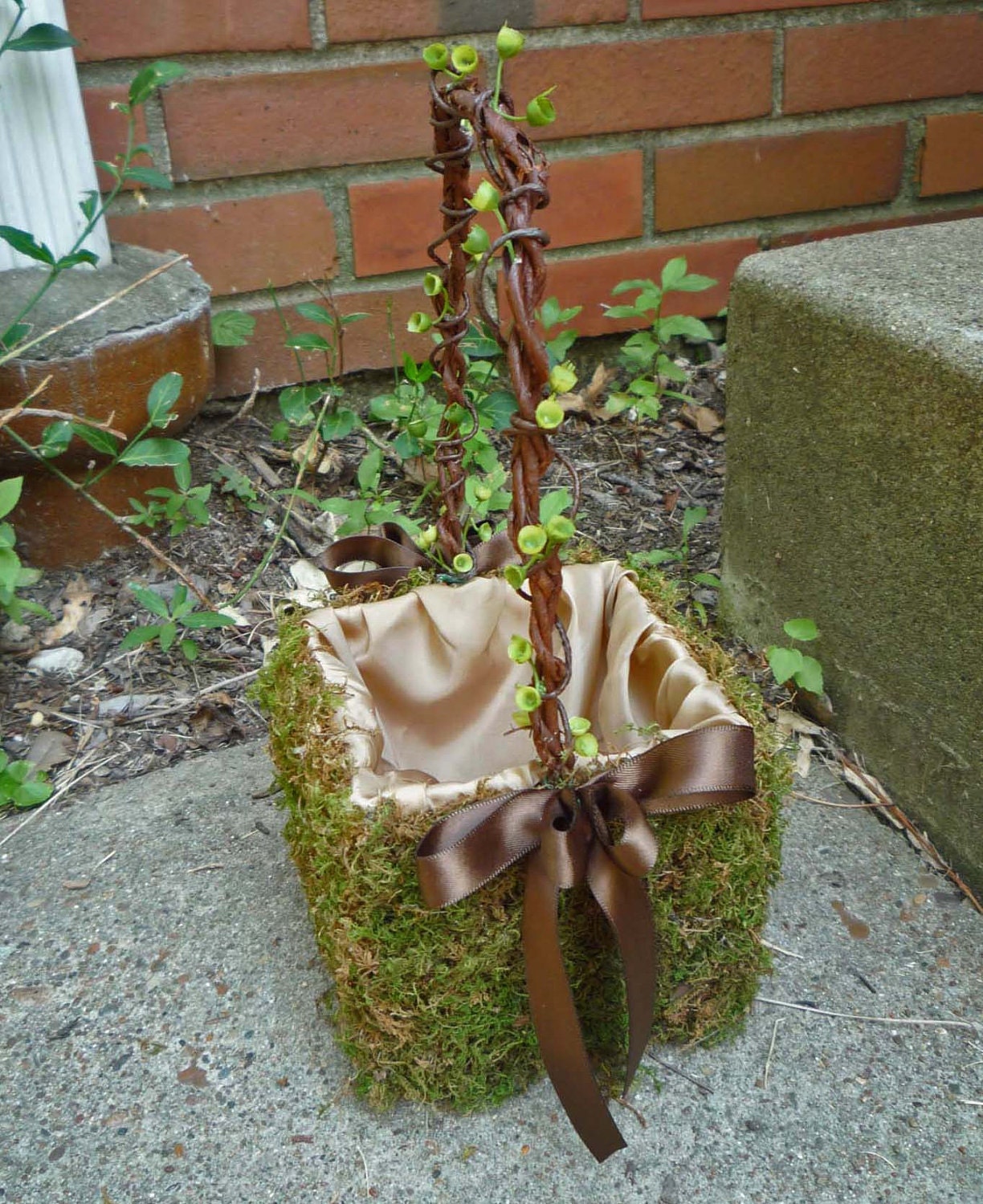 Small Moss Flower Girl Basket for your Nature Wedding shown