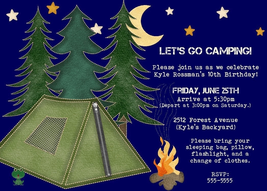 Camping Birthday Invitation Youth Camp Invitation 5x7