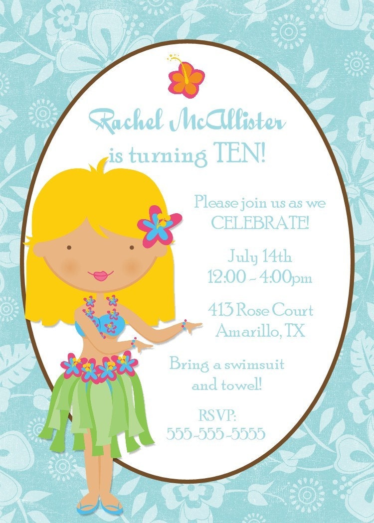 Hula Girl Birthday Invitation Printable Digital by PhotoGreetings