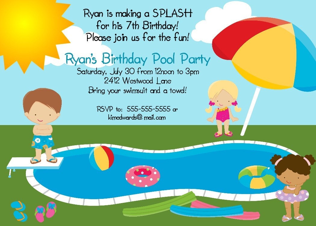 Kids Pool Party Invitations Free Printable 8