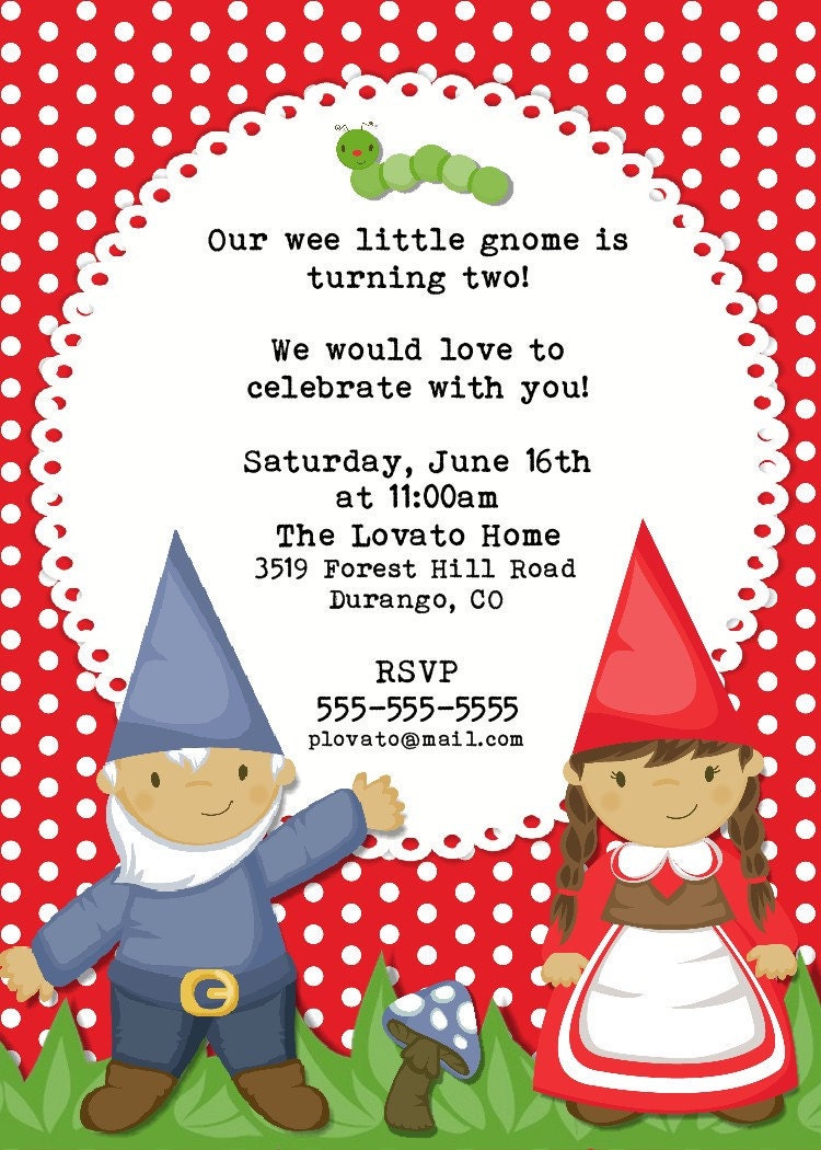 Download Gnome Birthday Party Invitation 5x7 Digital Printable File