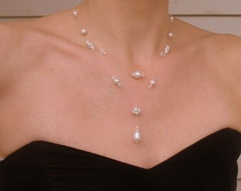 Bridal Illusion Necklace, Floating Necklace, Invisible Necklace, Bridal Jewelry, Pearl Necklace, Bridesmaids Gift, Love is Kind