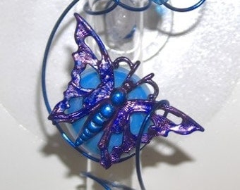 Suction Glass Window Vase Bud Vase Rooter Vase Butterfly Blue