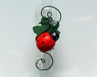 Red Lady Bug Suction Cup Vase Glass Rooting Vase Suction Cup Bud Vases Glass Window Vase