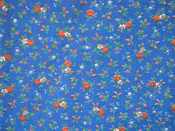 Vintage Blue Calico Floral Cotton Fabric Yardage By Scarletthread