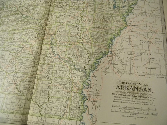 1897 State Map Arkansas Vintage Antique Map Great for