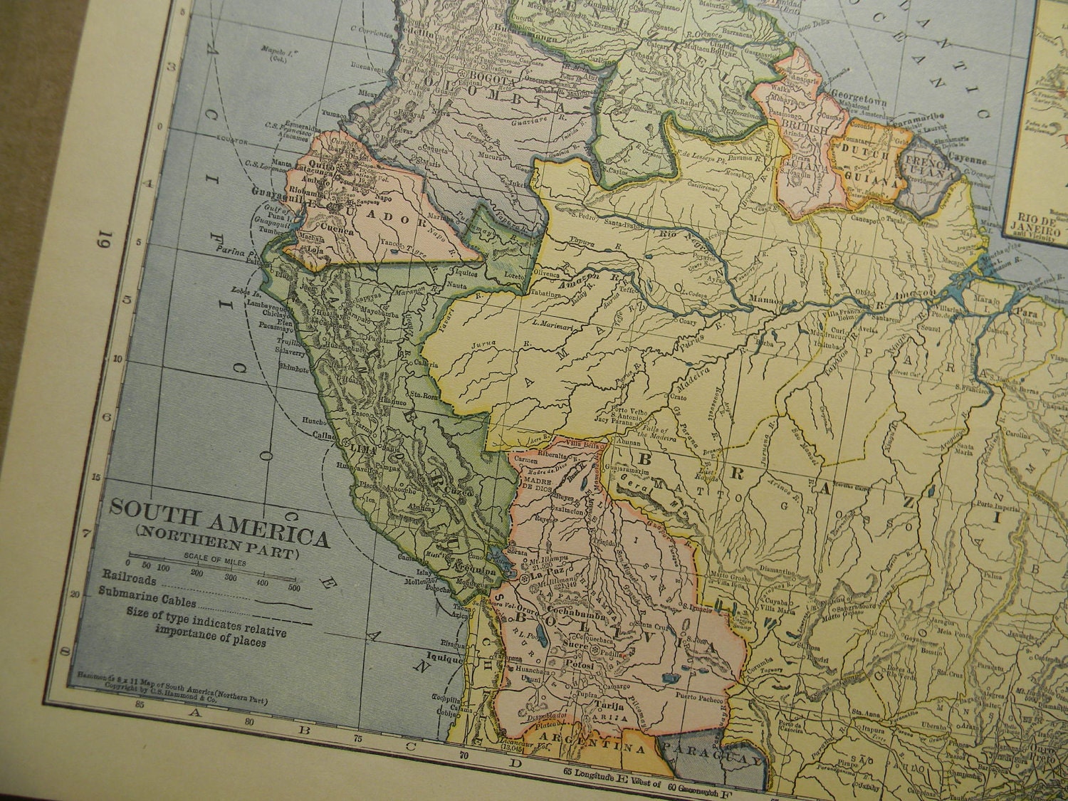 1925 Map Northern South America Vintage Antique Map Great