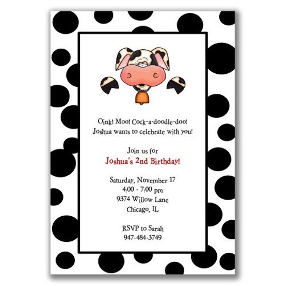 Items similar to Cow Invitations for Kids Birthday Party on Etsy