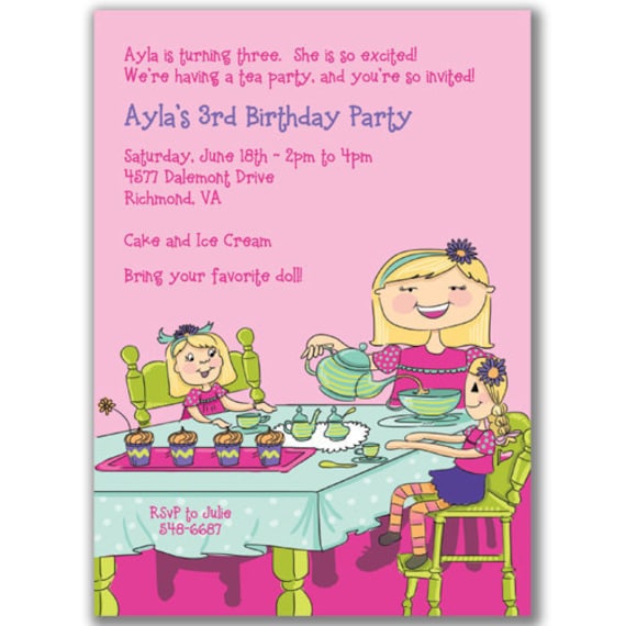 Items similar to 15 Doll Tea Party Invitations for Kids ...